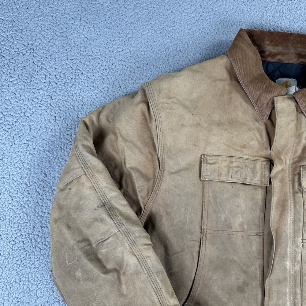 VTG Carhartt C03 BRN Chore Jacket Men 54 Distressed Brown Duck Arctic USA Made - Picture 8 of 15